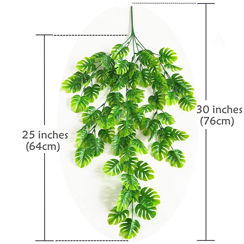 Monstera Leaves Artificial Hanging Vines 4 Pack, Fake Ivy Tropical Leafs Gree…