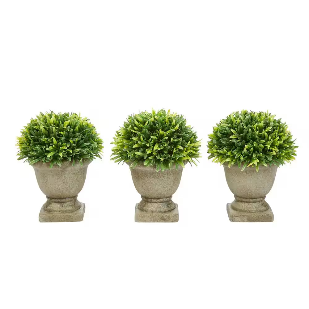 7.5 In. Artificial Podocarpus Grass Plant in Concrete Pot (Set of 3)