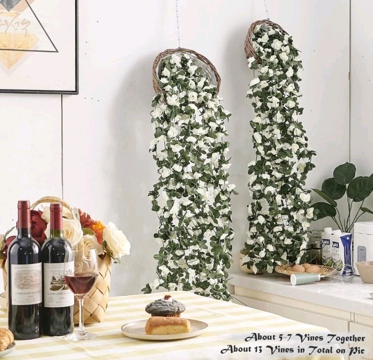 8 Pcs x 8.2 ft Flower Garland Artificial Rose Vine Flowers with Green Leaves 