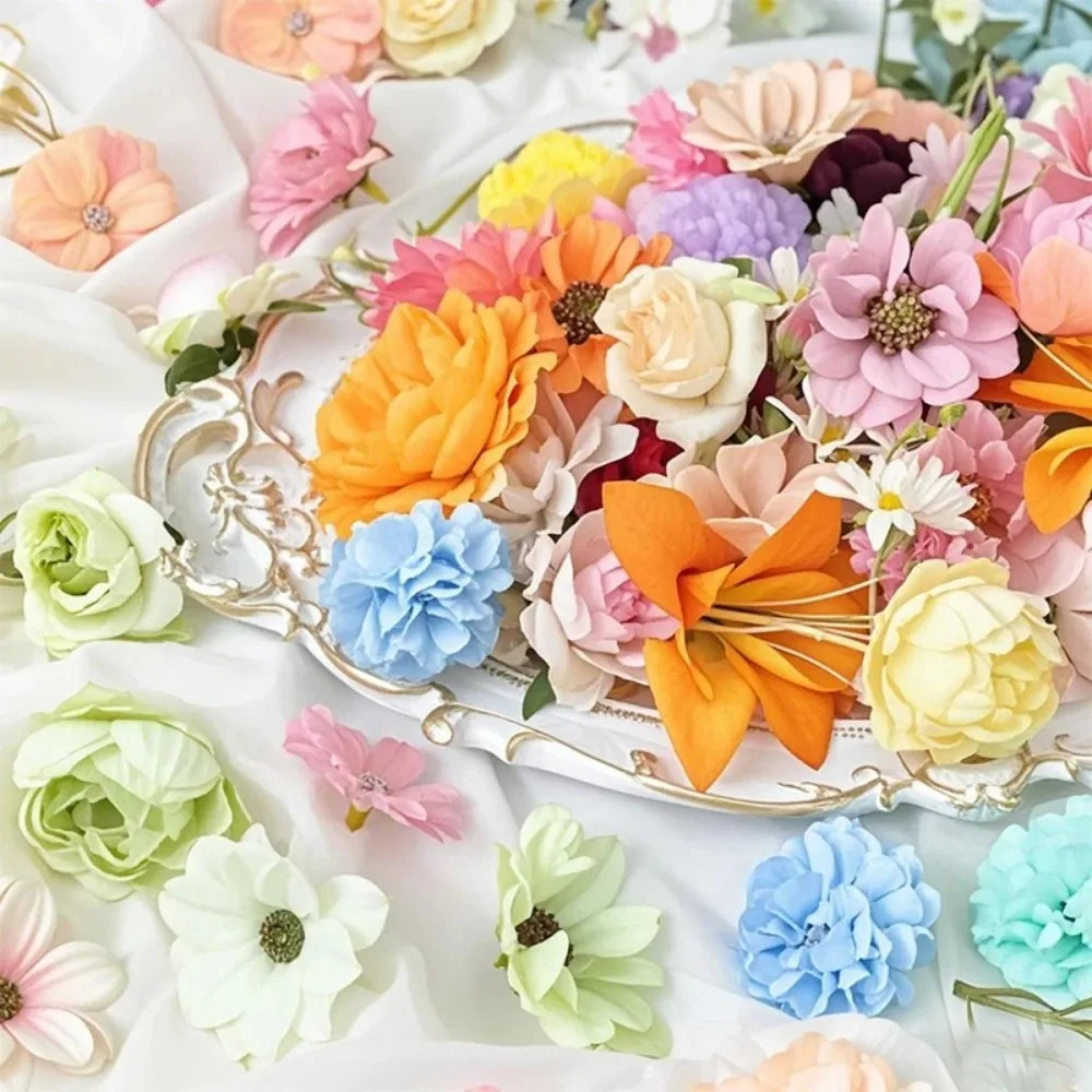 20/52Pcs Random Mix Artificial Flowers Silk Fake Flowers for Home Room Decor DIY