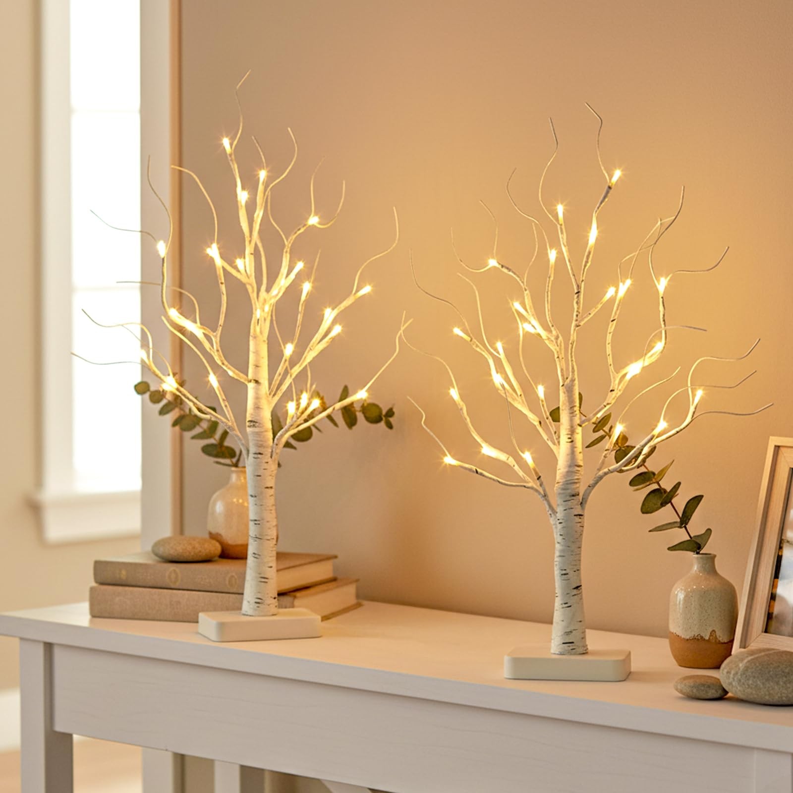 Birch Tree with Led Lights, White Christmas Tree, Lighted Mini Small Artifici…