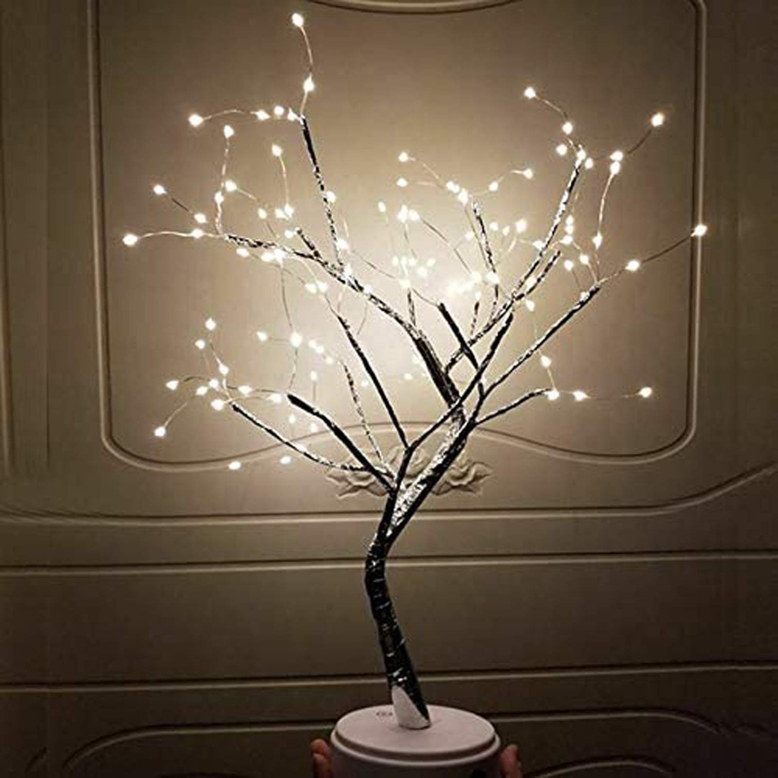 108 LED Silver Copper Wire Branch Lights, Bonsai Table Tree, USB, Battery