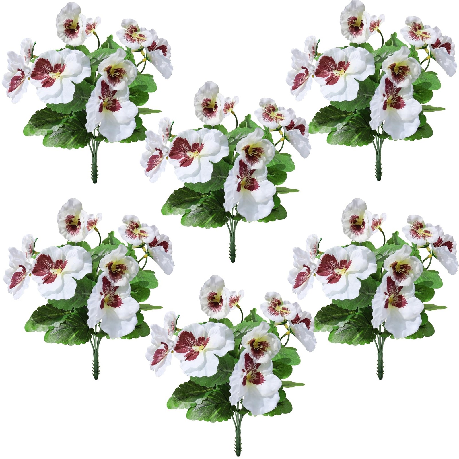6PCS UV Resistant Artificial Flowers Artificial Pansy Bushes Faux Plastic Flo…