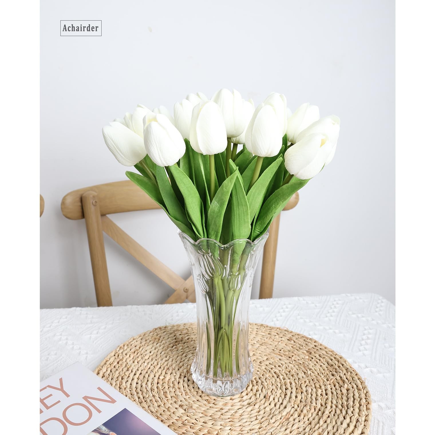 30 PCS White Artificial Latex Real Touch Tulip Flower Bouquet Mother Day