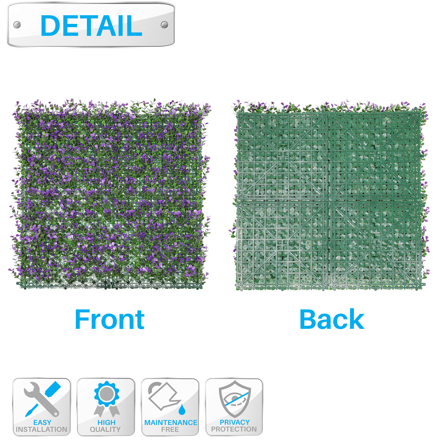 20″x20″ Artificial Wall Decor Privacy Fence Panel, Purple Buxus with Backing