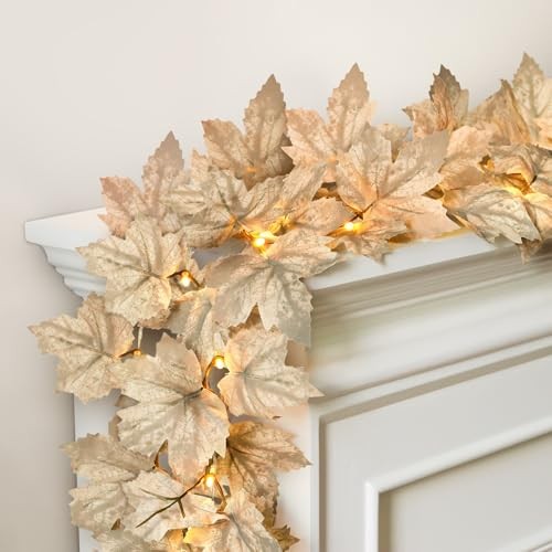 Fall Decor – 2 Pack Fall Garlands – 8.2Ft Fall Maple Leaf Lighted Garlands for