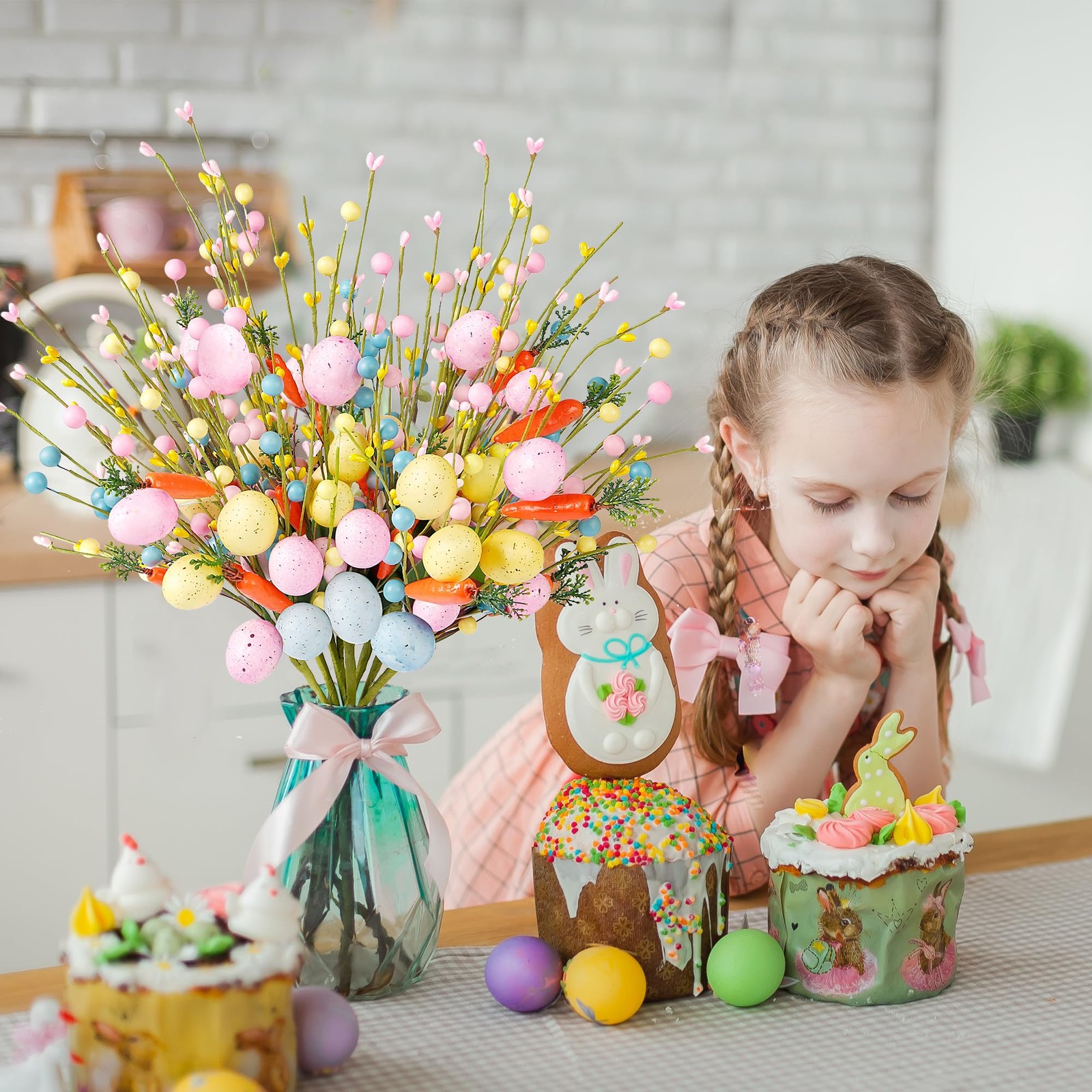 Artificial Easter Stems 6 Pcs Spring Picks with Eggs Carrot Colorful Berries …