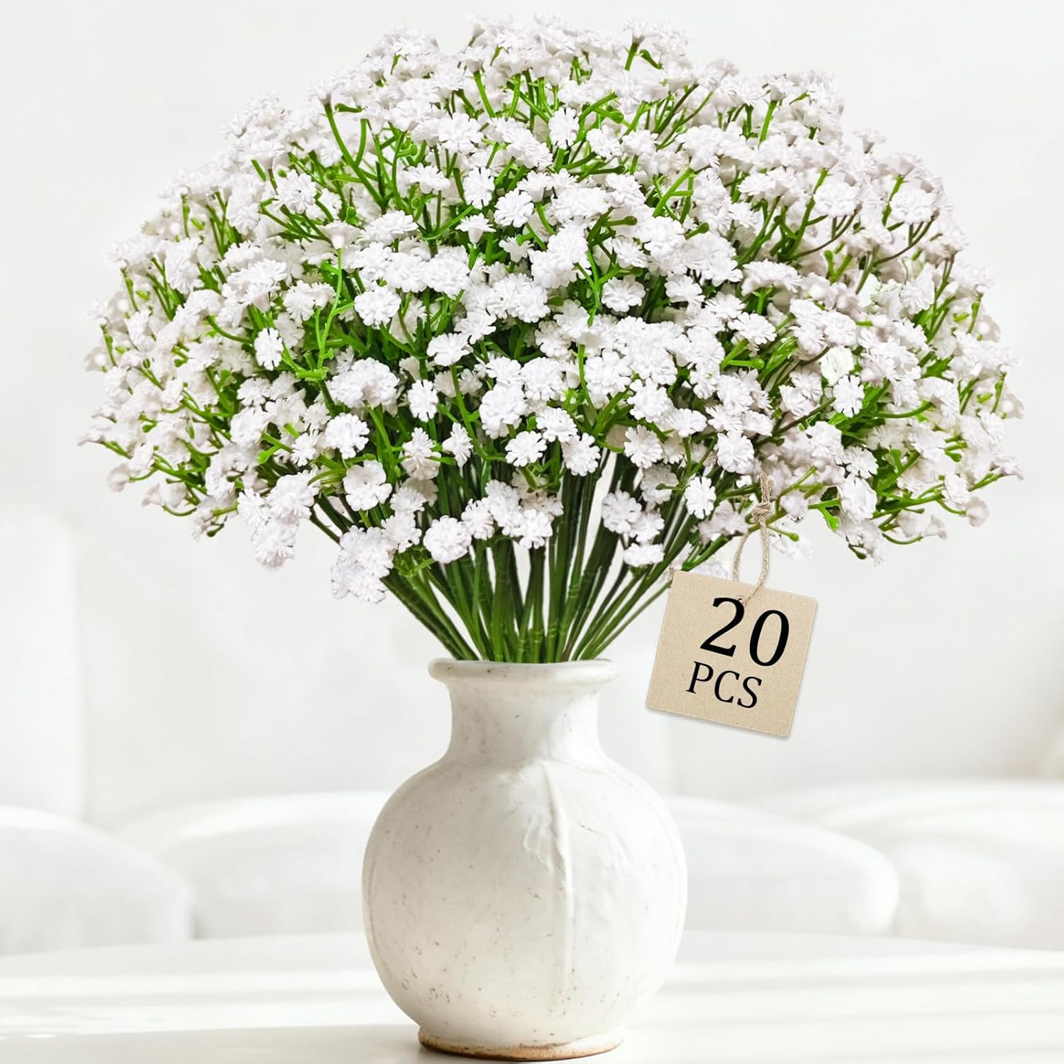 100 Pcs Real Touch Babys Breath Artificial Flowers, White Fake Flowers Baby Brea