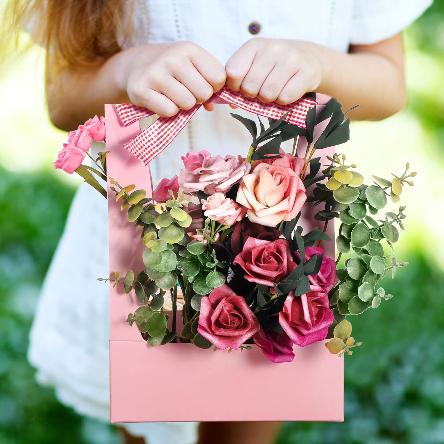 12 Pcs Mother’S Day Flower Boxes for Arrangements Paper Pink Flower Gift Bags fo