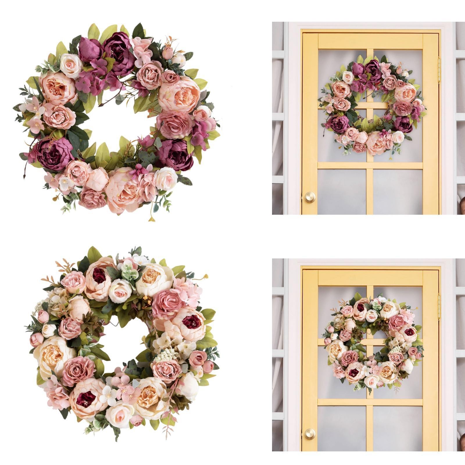Artificial Peony Flowers Home Housewarming Balcony Spring Wreath Front Door