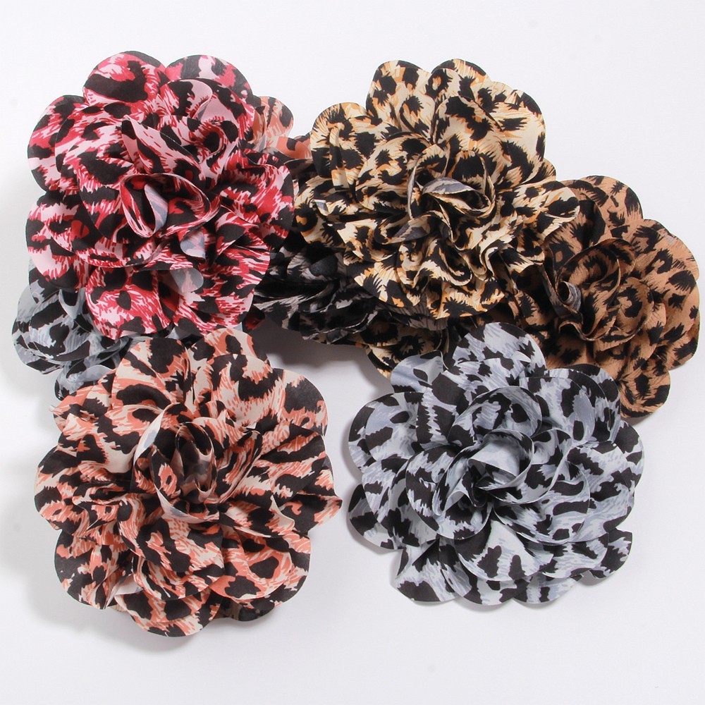 11cm Handmade Fabric Leopard Print Flower Brooches for Women Wedding Party Badge