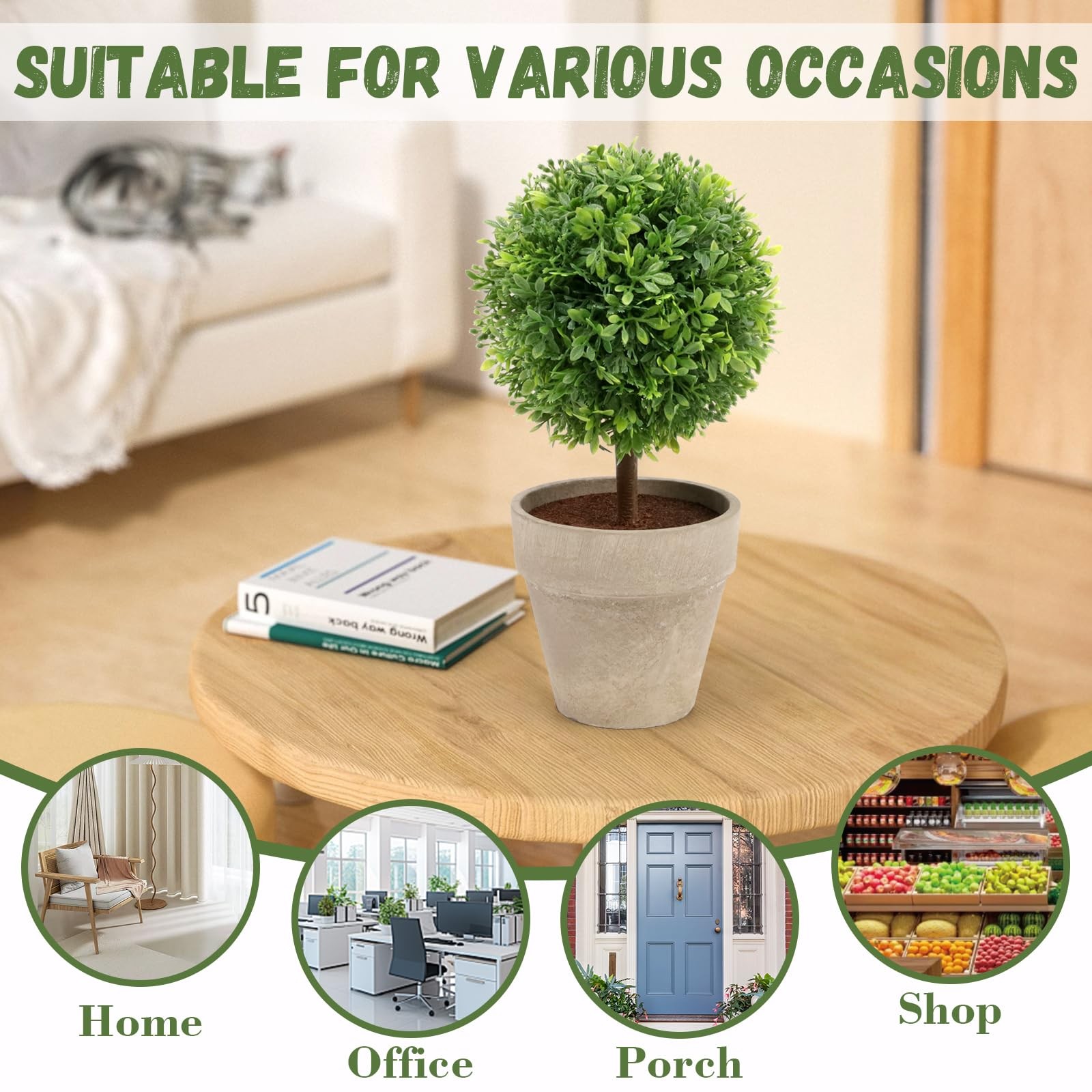 10.8 Inch Artificial Topiary Potted Boxwood Plant Fake Ball Tree Home Ornament