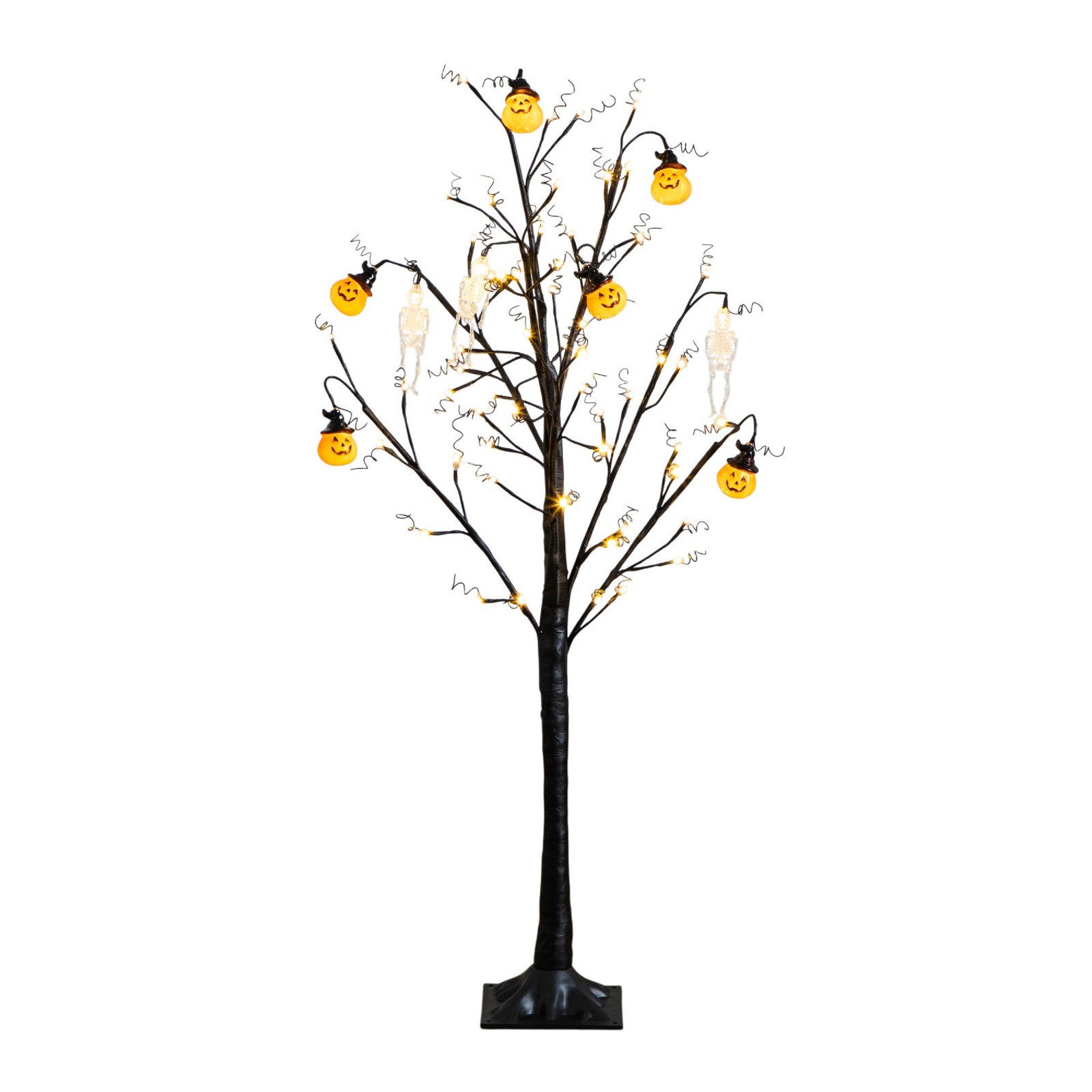 Nearly Natural 4ft Pre-Lit Halloween Pumpkins & Skulls Ornament Tree w/ 64 LED
