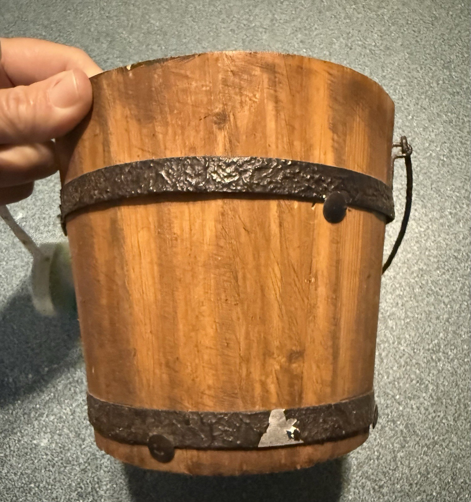Rustic Wood & Metal Bucket Cotton Centerpiece Arrangement Brown/White 5 in