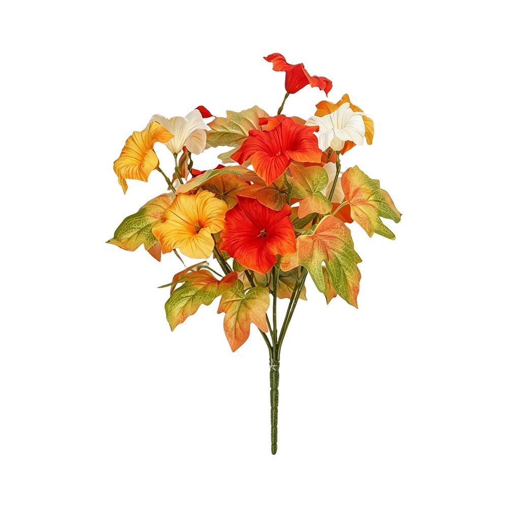 Artificial Petunias 17in Orange Yellow 6 Pack Sturdy Plastomer for Garden Decor