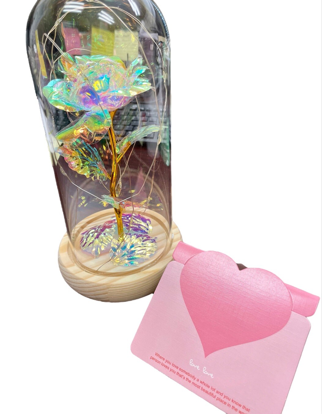 Rose Of Love In Glass Dome /w Led Lighted Rose Wedding Valentine Gifts