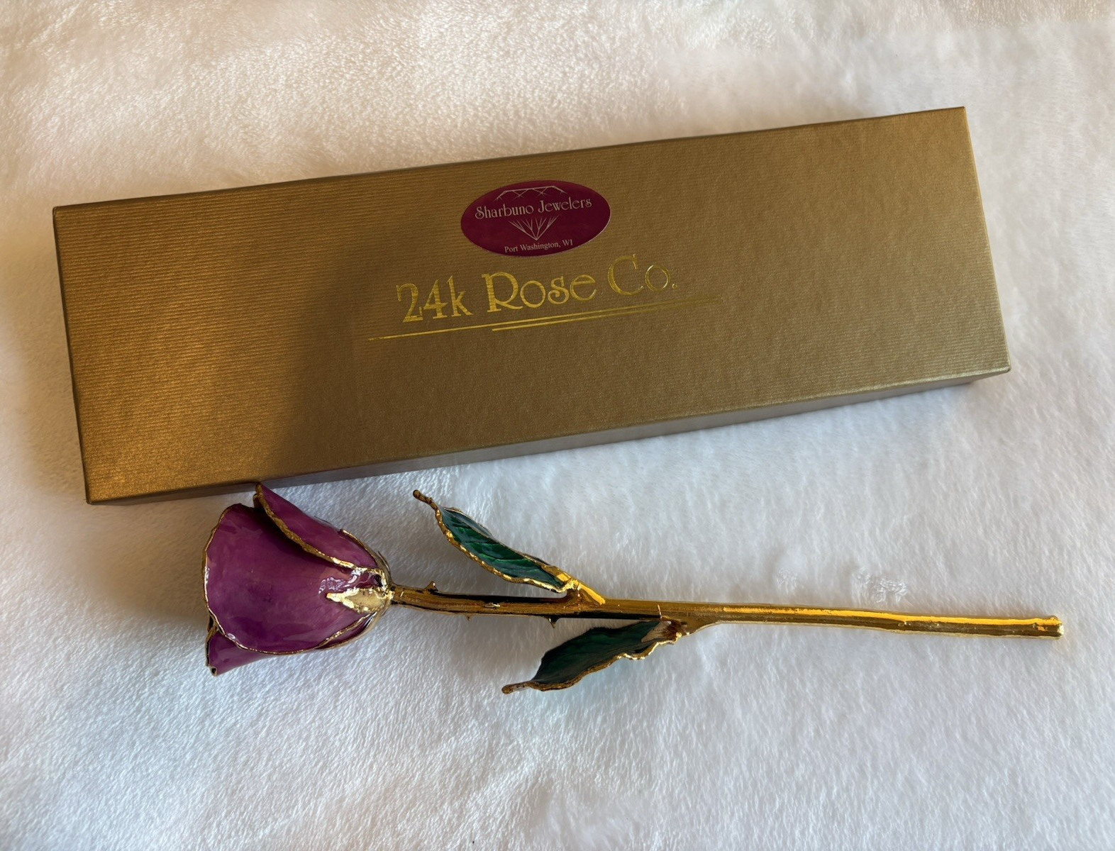 Sharbuno Jewelers 24K Gold Dipped Purple Rose w/Box