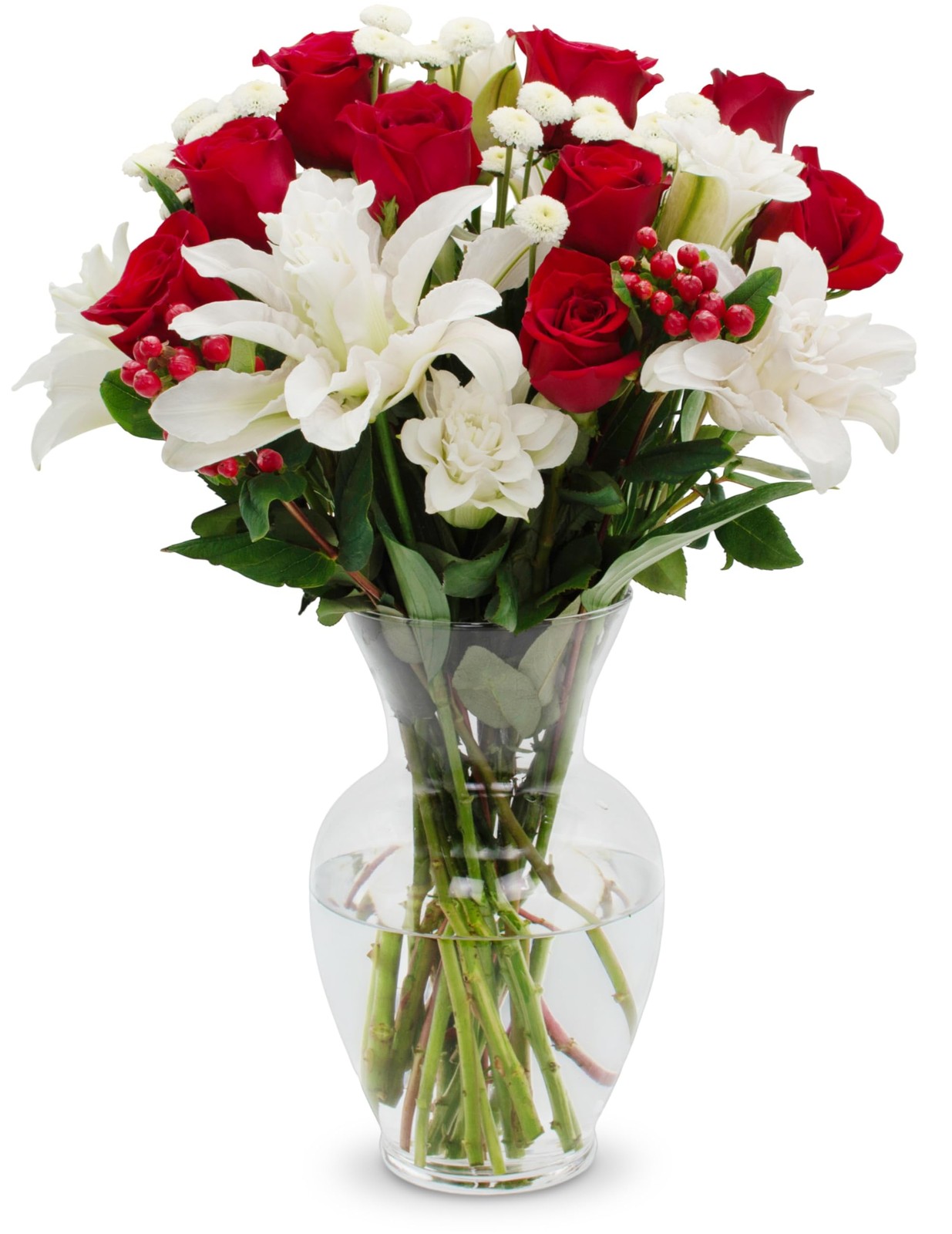 Red Rose Lily Bouquet With Vase Fresh Cut Flowers USA Birthday Anniversary Gift