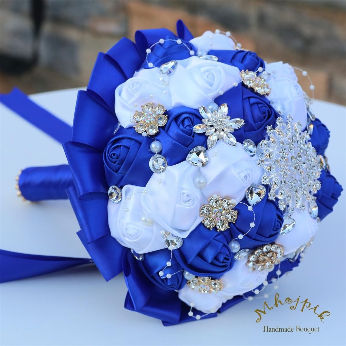 6.3″ Royal Blue & White Bridal Wedding Bouquet Round Holding Bouquet Throw To…