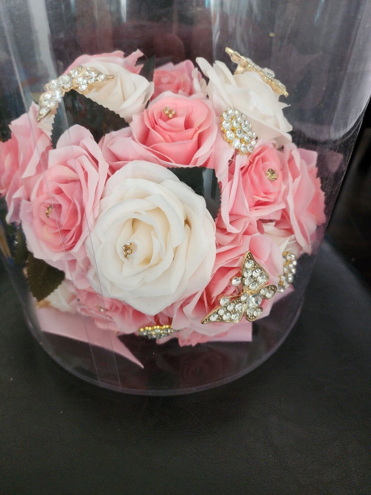 Pink & Ivory Luxury Bouquet with butterfly pendants for Quinceneras & Weddings