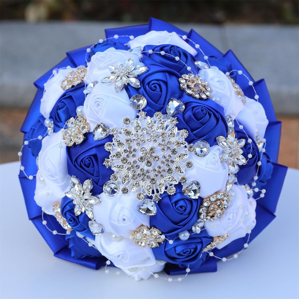 6.3″ Royal Blue & White Bridal Wedding Bouquet Round Holding Bouquet Throw To…