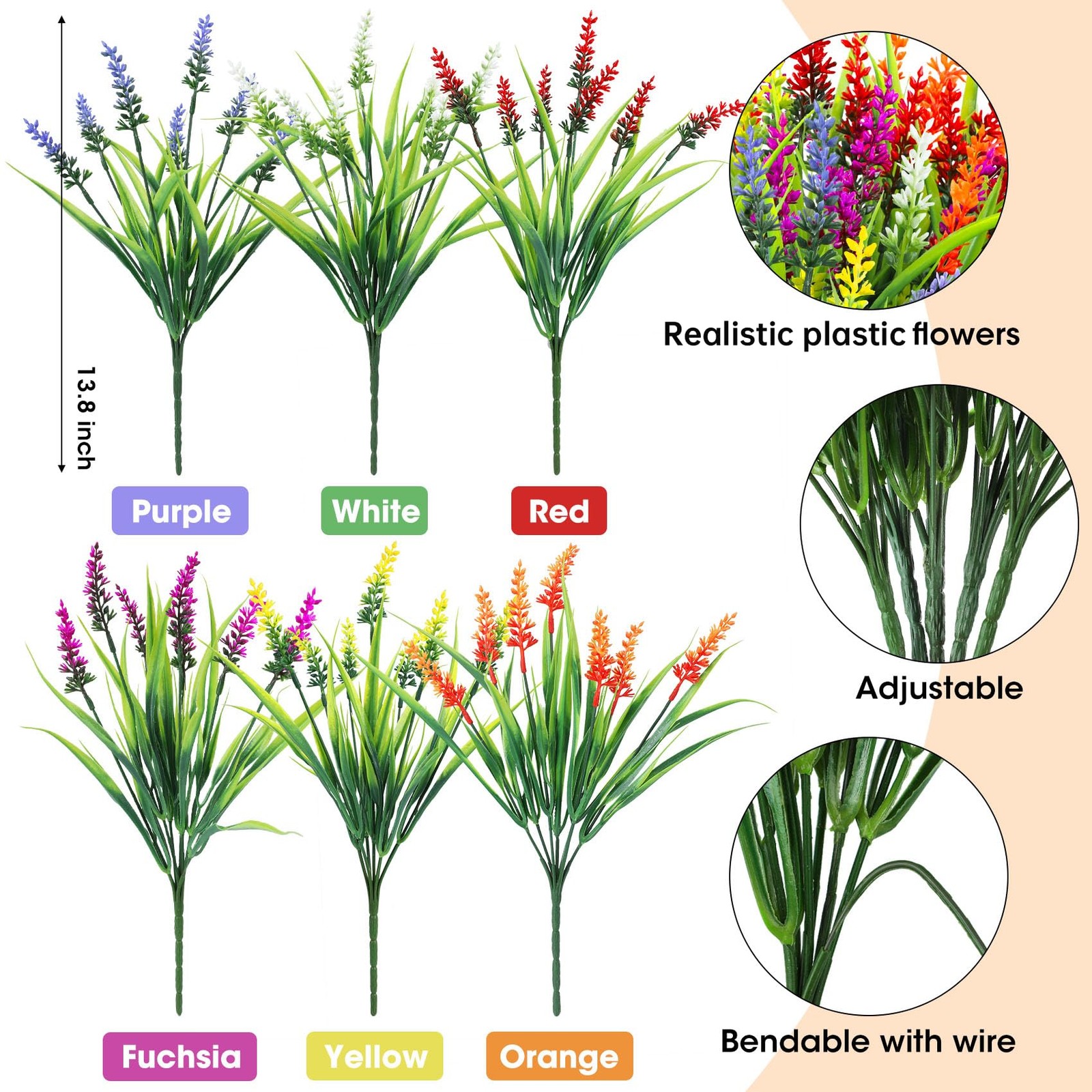 24 Bundles Artificial Flowers for Outdoors, Fake Lavender Flowers Monkey Gras…