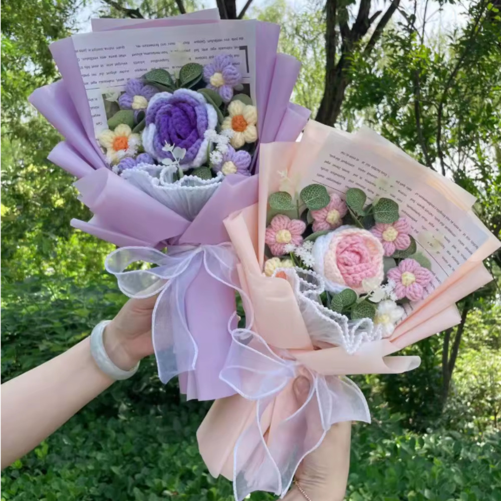 💖Crochet Flower Bouquet Rose Handmade Knitted Eternal Artificial Anniversary💖