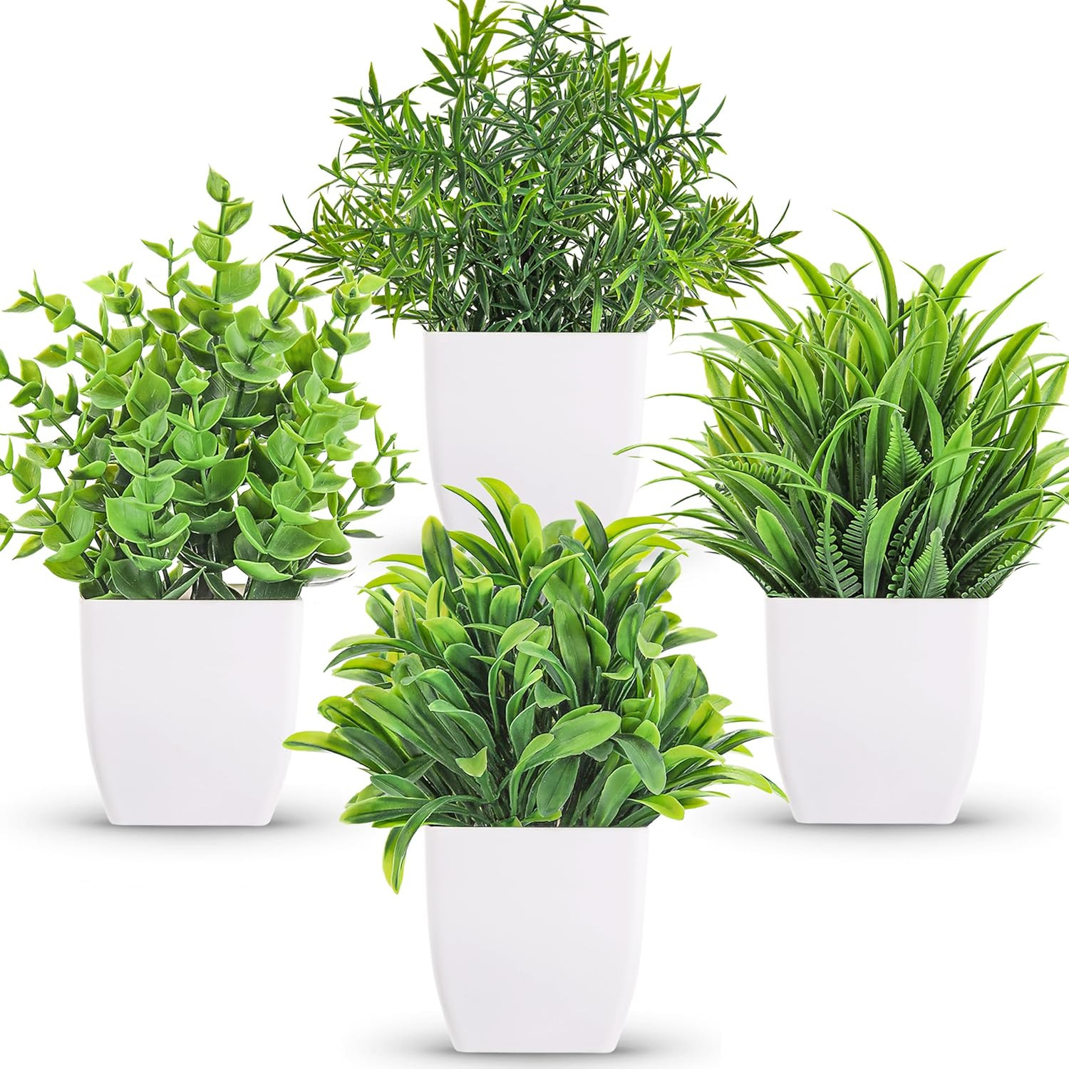 4 Pack Small Fake Plants Mini Artificial Faux Plants in Pots for Home