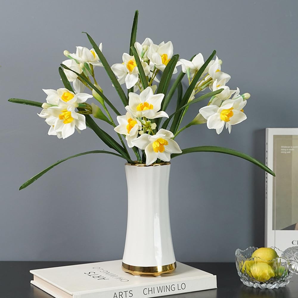 10 Pcs Artificial Daffodil Bouquet Faux Greenery Artificial Flower, 17.7 inch…