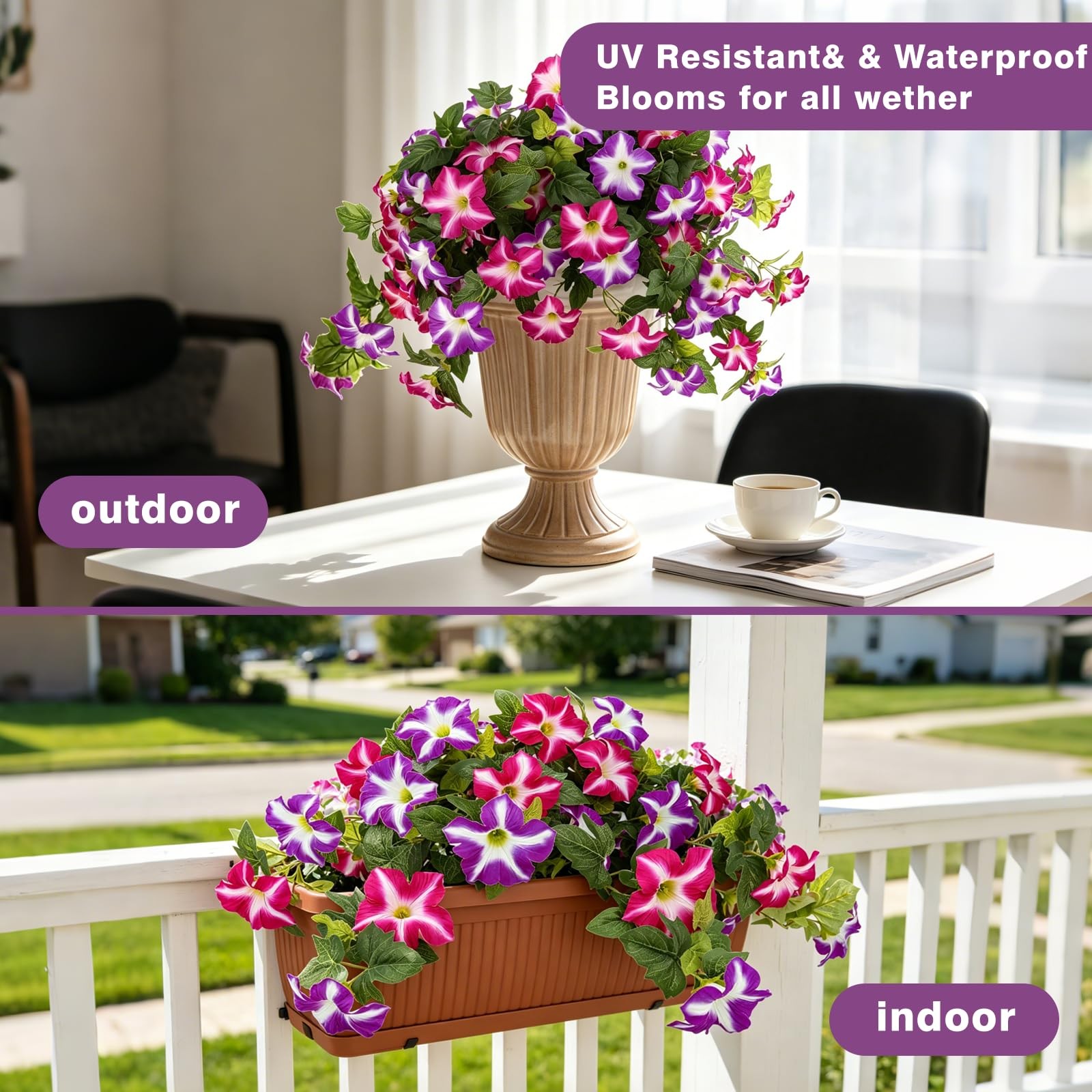 2 Pcs Artificial Handing Petunia Flowers for Outdoors, Artificial Fake Flower…
