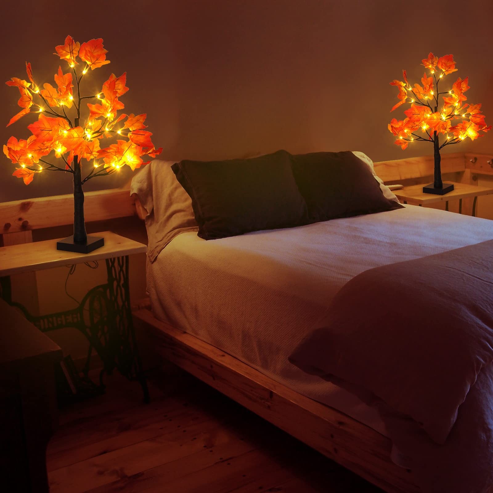 4Pcs Fall Lighted Maple Tree Decor 2FT96LED USB&Battery Operated Artificial A…