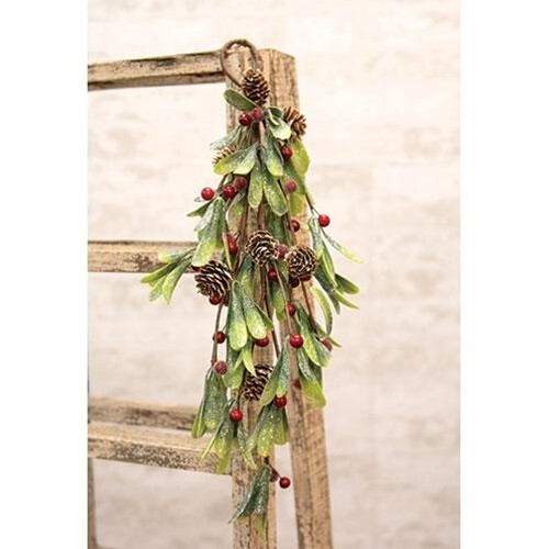 New Christmas Glitter MISTLETOE RED BERRY PINECONE TEARDROP Wreath Swag 20″