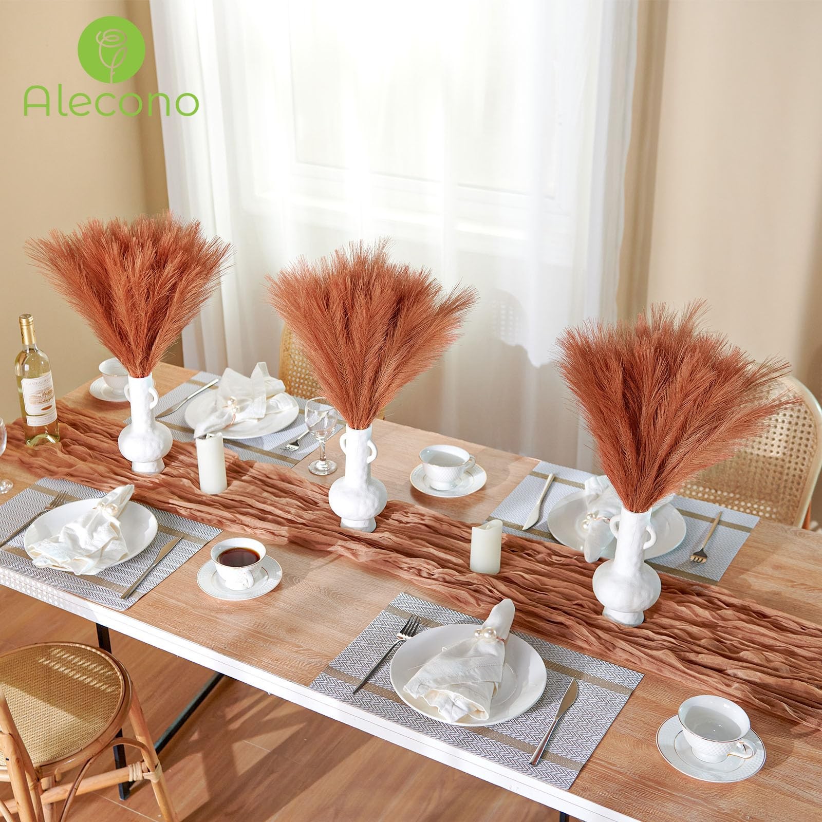 30Pcs Pampas Grass Decor 17.7 Inch, Artificial Faux Fall Orange Pampas for Fl…