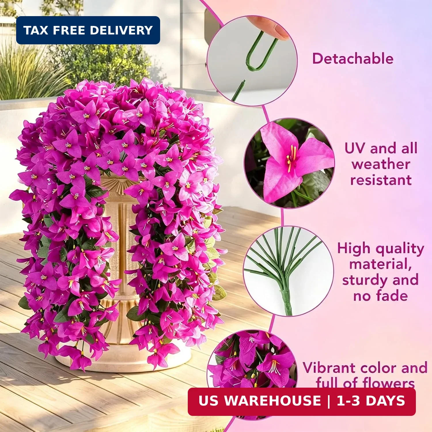 Alotiki Artificial Bougainvillea Flowers for Outdoor Plant,4 pcs Faux Hanging Fl