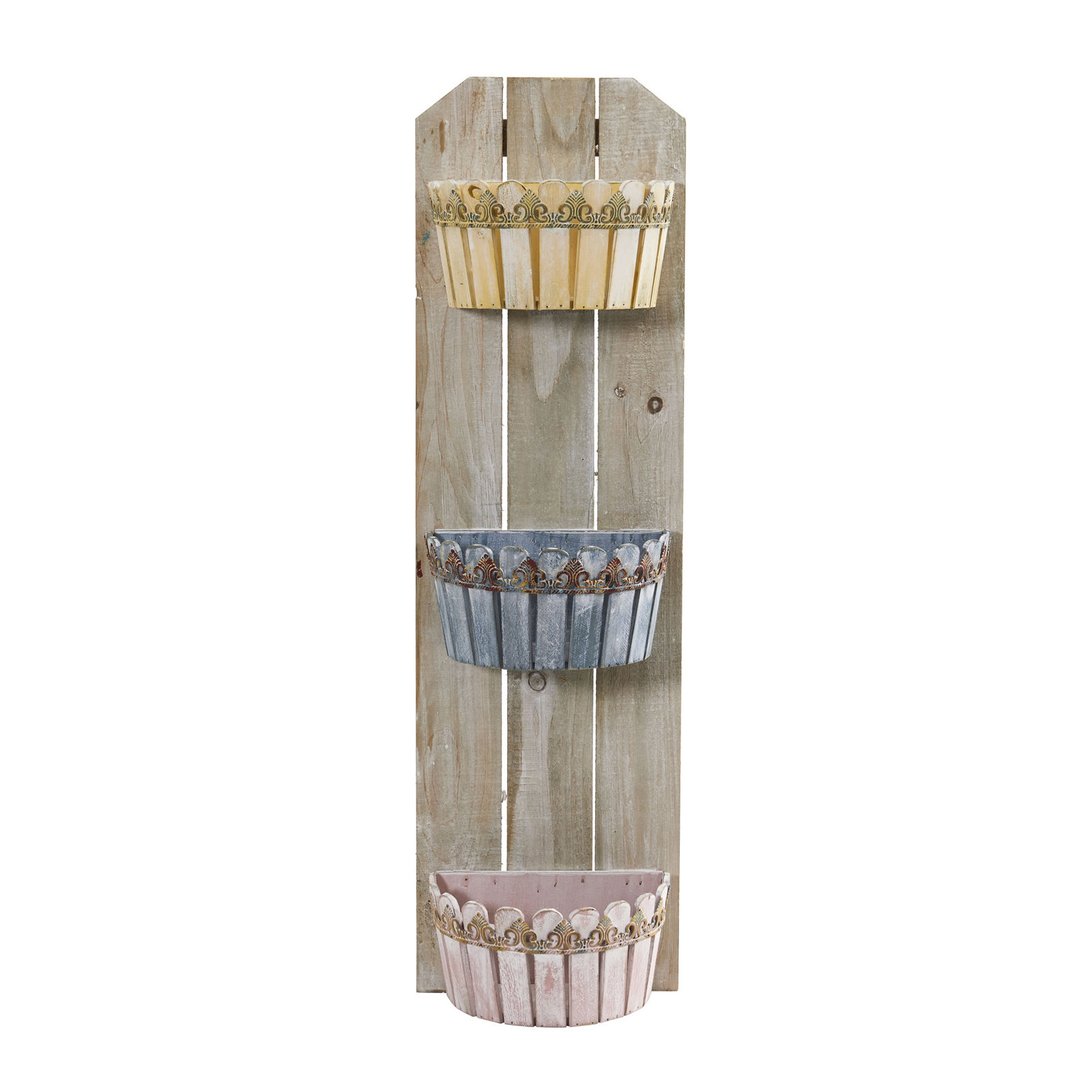 35″ Triple Wall Planter Shelf Hangable Rustic with 3 Baskets