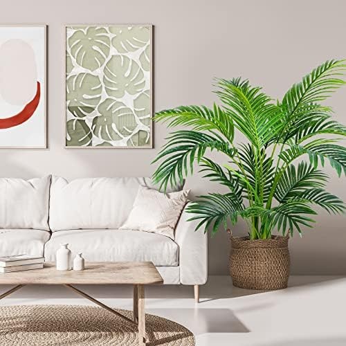 Worth Garden 4ft Artificial Areca Palm Plant 2 Packs in Pot, Fake Cane Palm S…