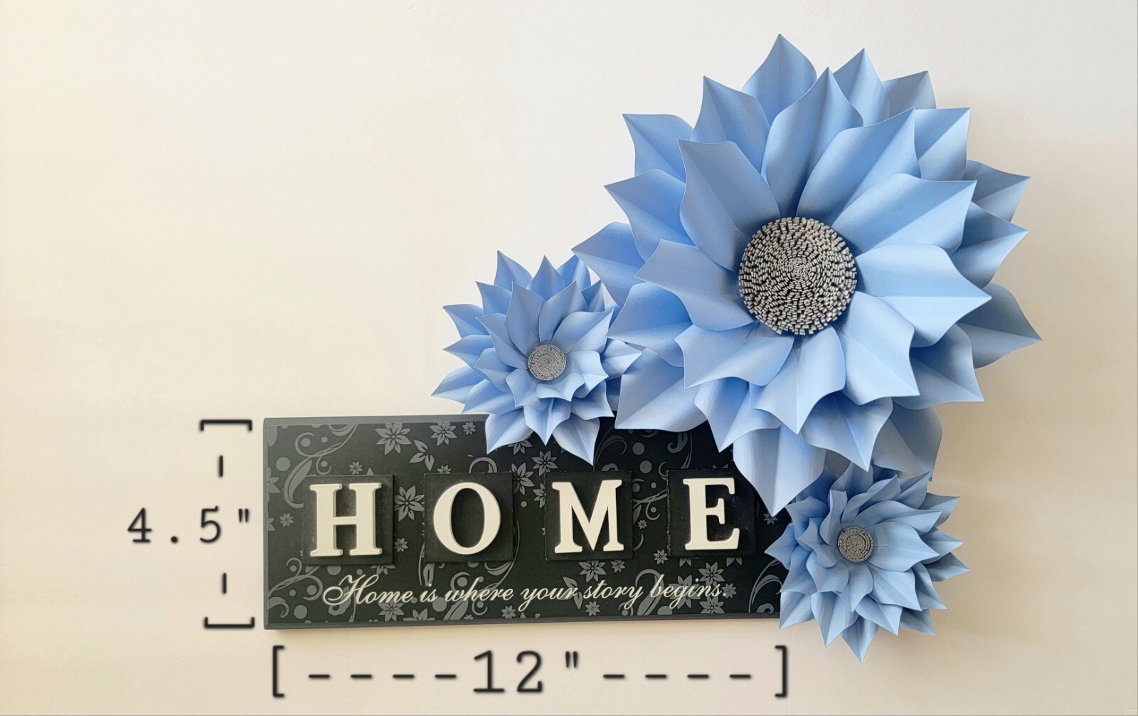 3D Paper Flower Wall Decor Set Of 3(Light Blue)