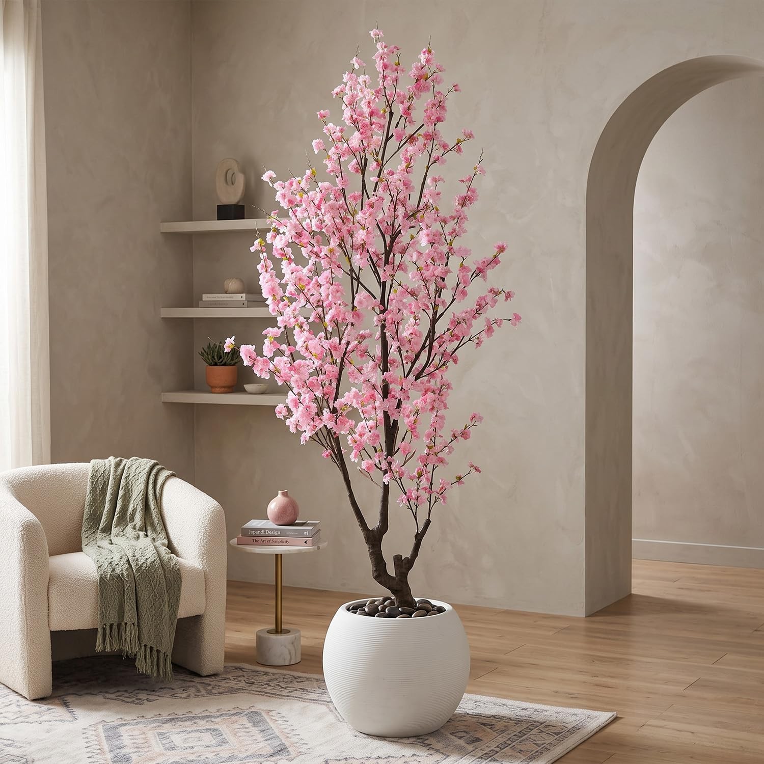 Faux White Cherry Blossom 6ft(72in Artificial Floor Green Plant Indoor Decor