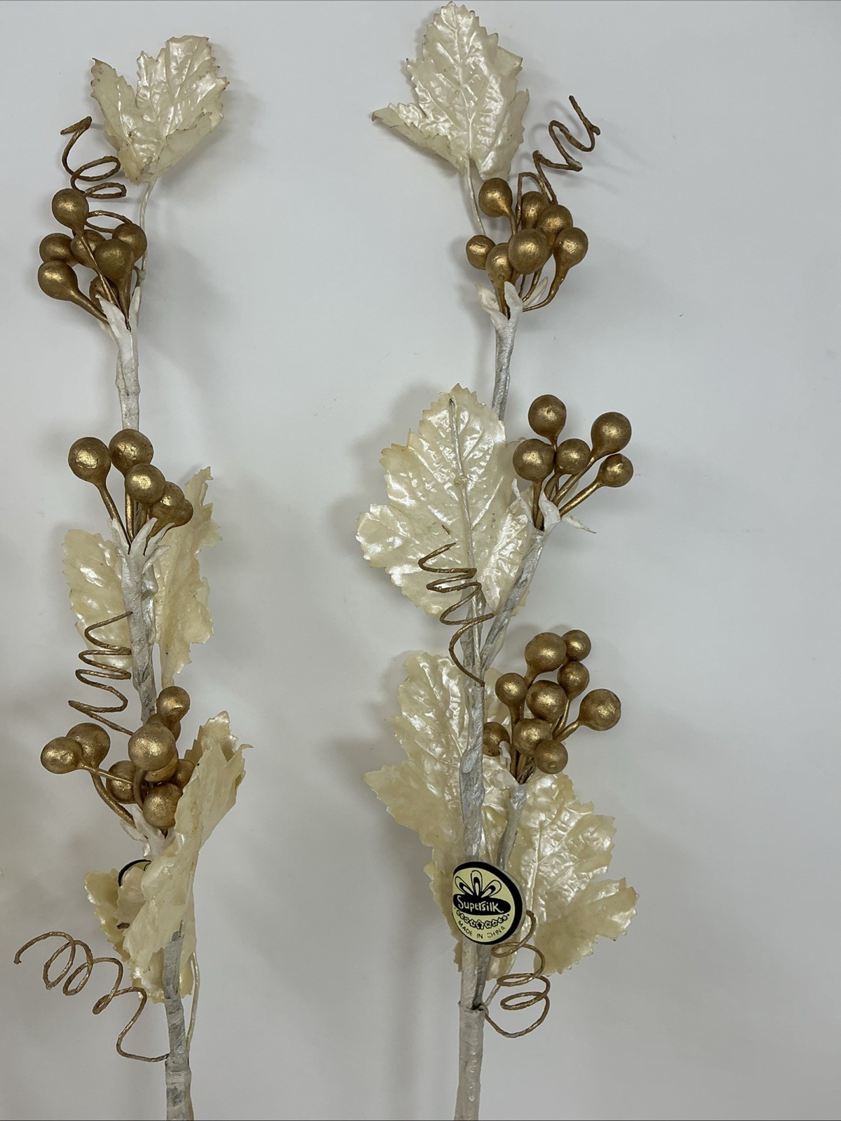 Gold Berry White Leaf Floral Pick 30” Long 3 Picks Christmas Vase Filler NOS
