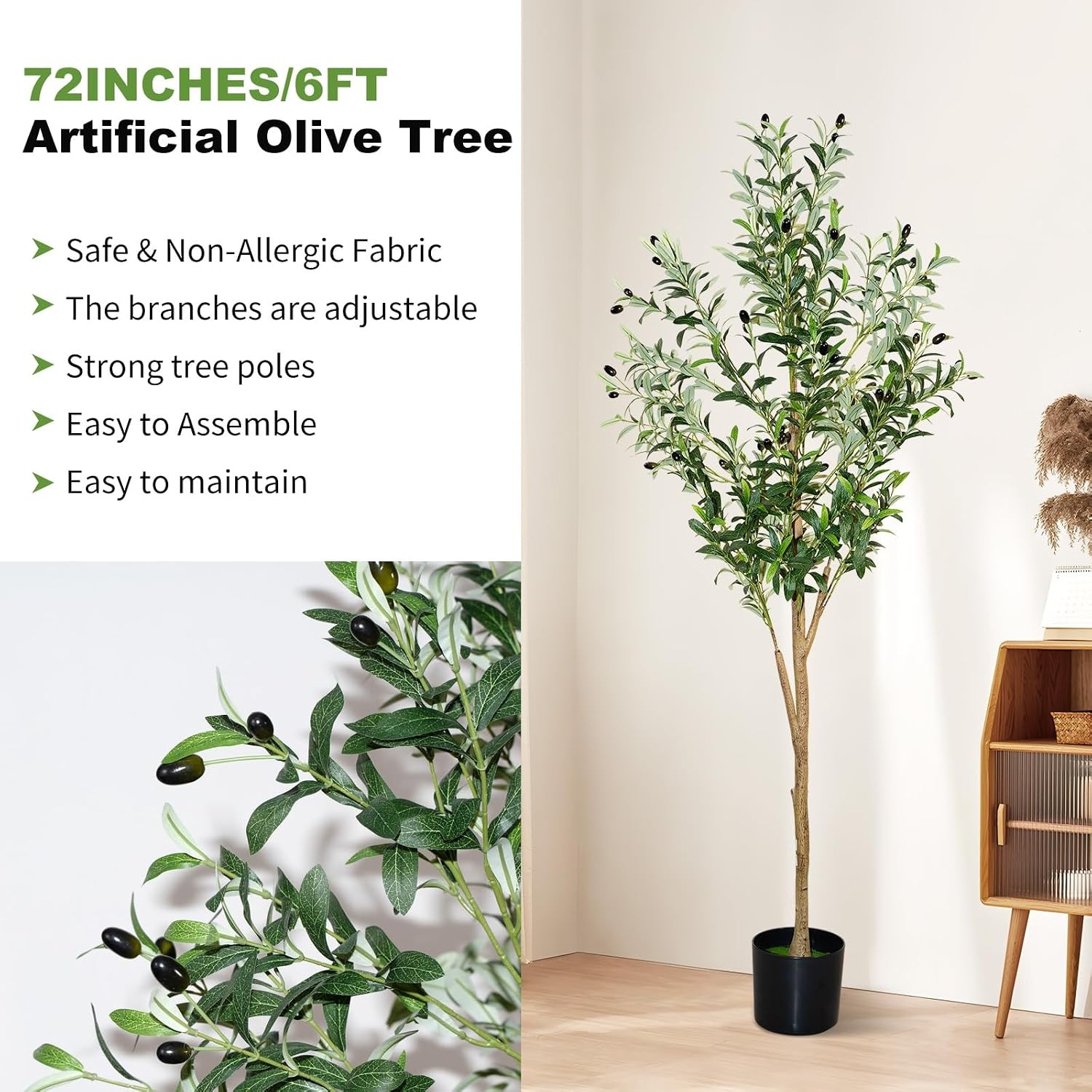 6FT Artificial Olive Tree Faux Silk Plant Realistic Indoor Home Office Decor
