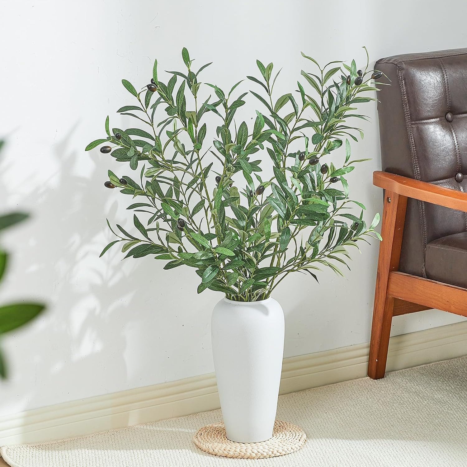 2 PCS 39 Inch Faux Olive Branches Artificial Flowers Greenery Stems | Olive Tree