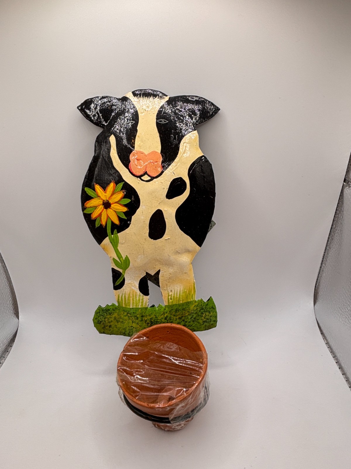 Metal VTG Cow Wall Art Plant Vase Towel Holder Countrycore Farm Country Kitchen