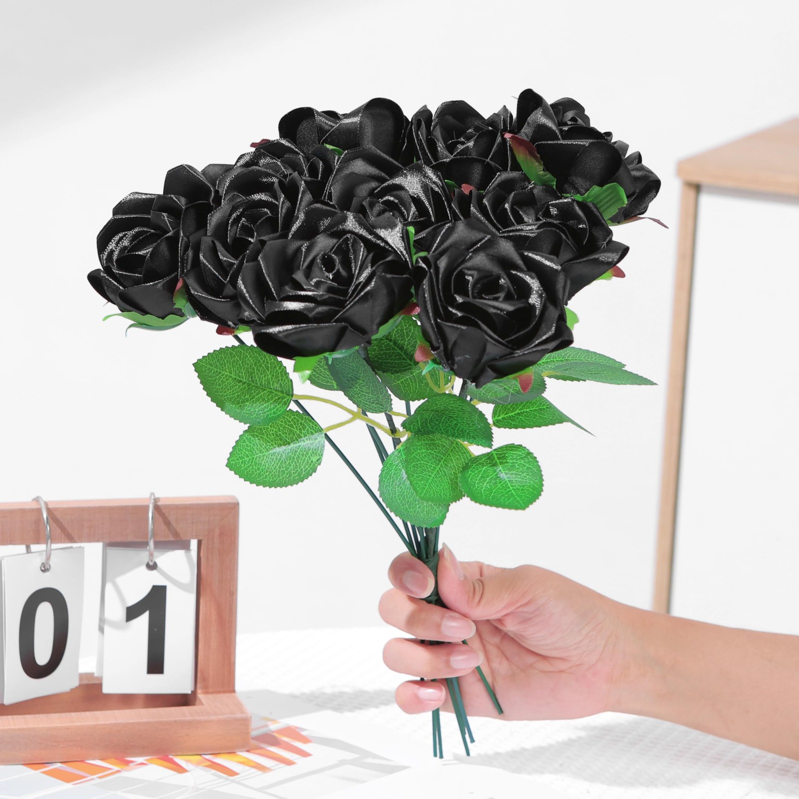 100 Pcs Black PreShaped Satin Ribbon Petals Wedding DIY Forever Rose