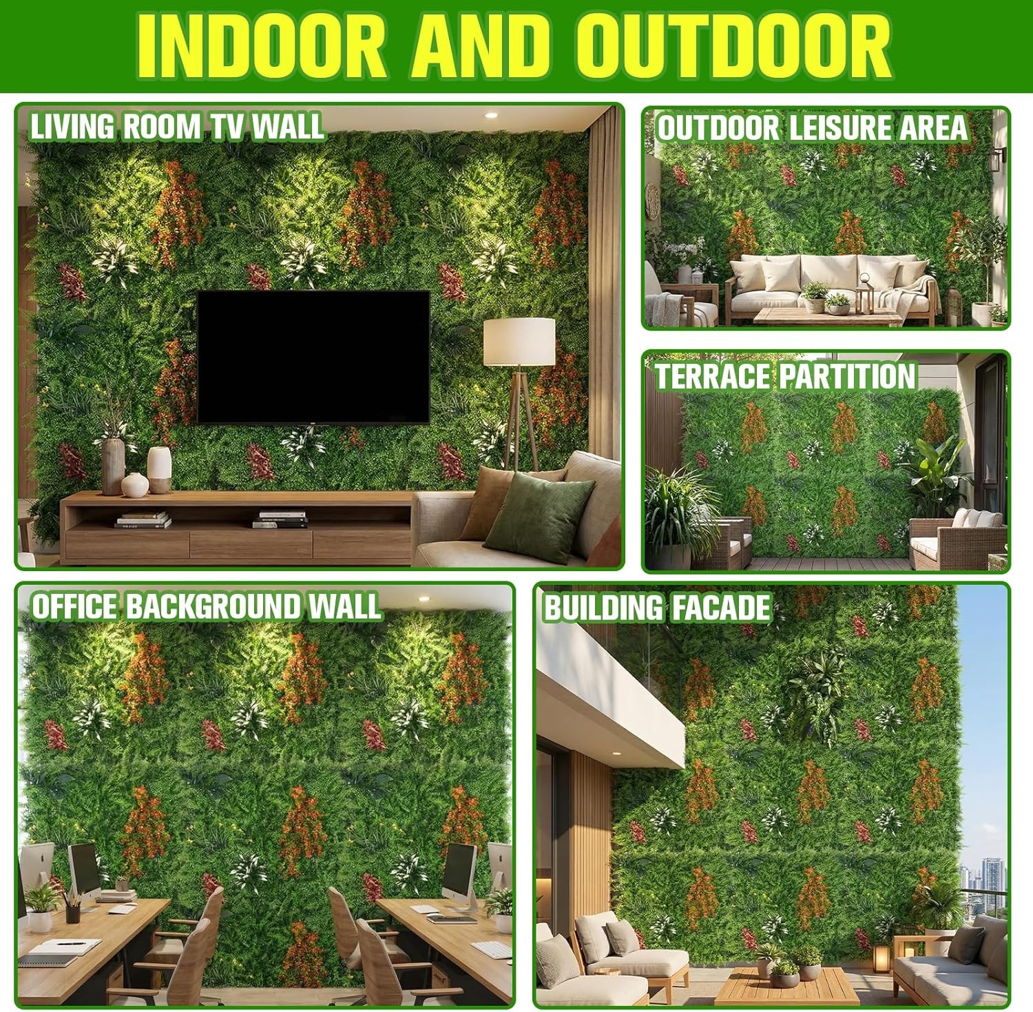 3PC 40×40″ Faux Greenery In/Outdoor UV Resistant Privacy Fence Screen Wall Panel