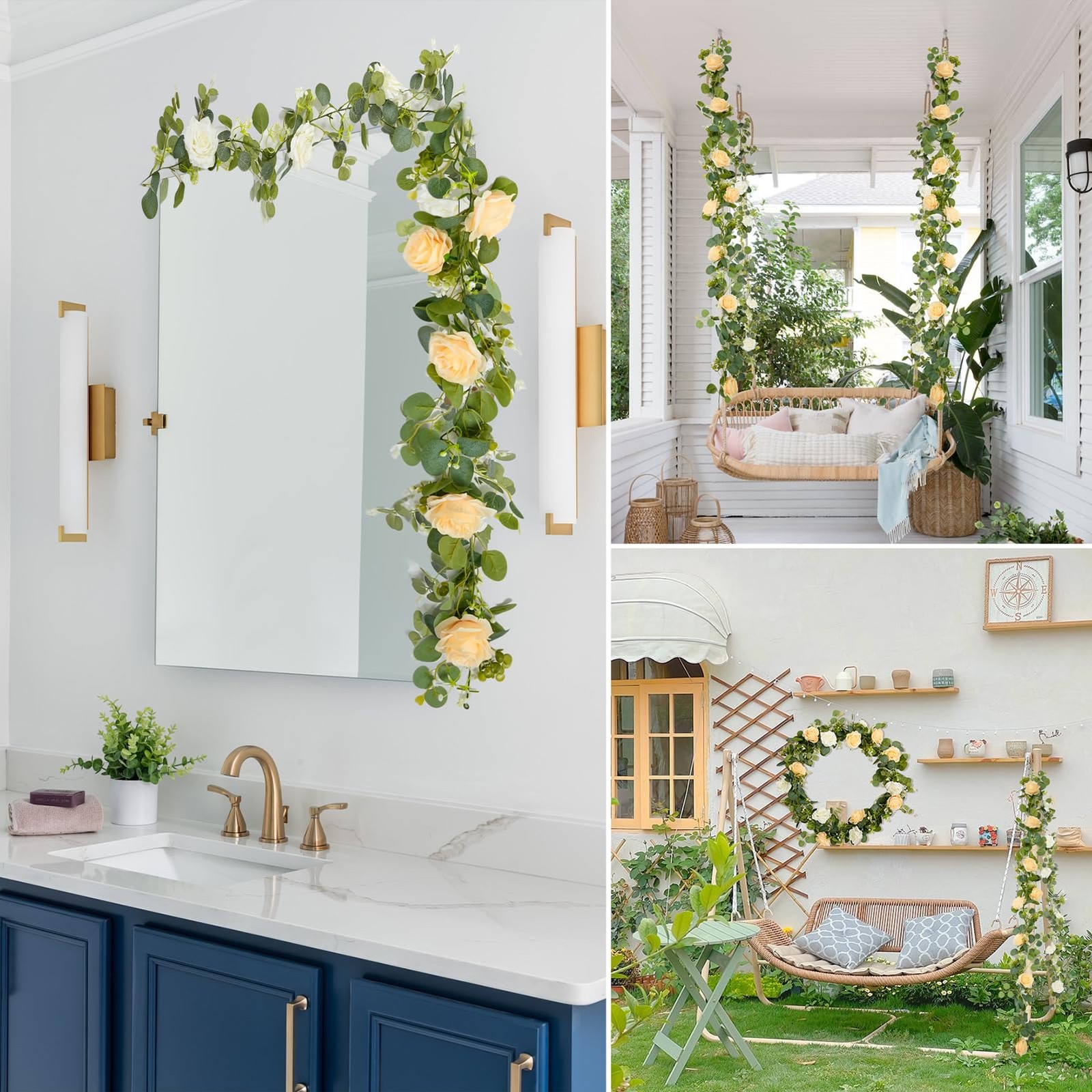 2PCS 13Ft Artificial Eucalyptus Garland with Flowers, Artificial Rose Garland…