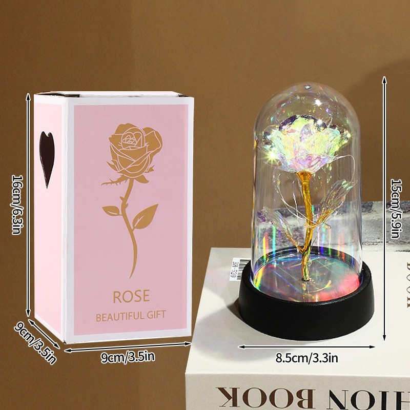 Eternal Rose LED Glass Dome Artificial Flower Romantic Gift for Her Anniversary