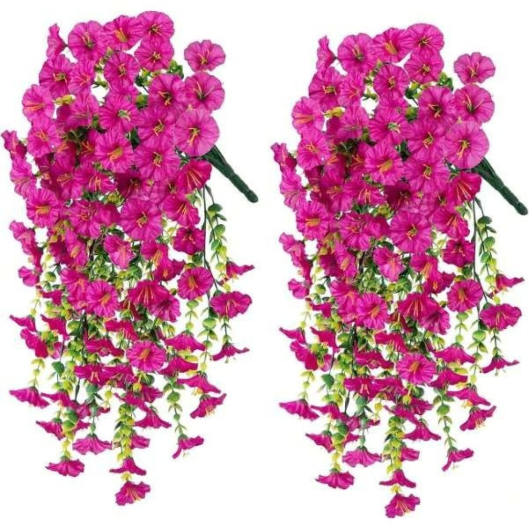 2PCS Artificial Morning Glory Vines UV Resistant Hanging Flowers Decor