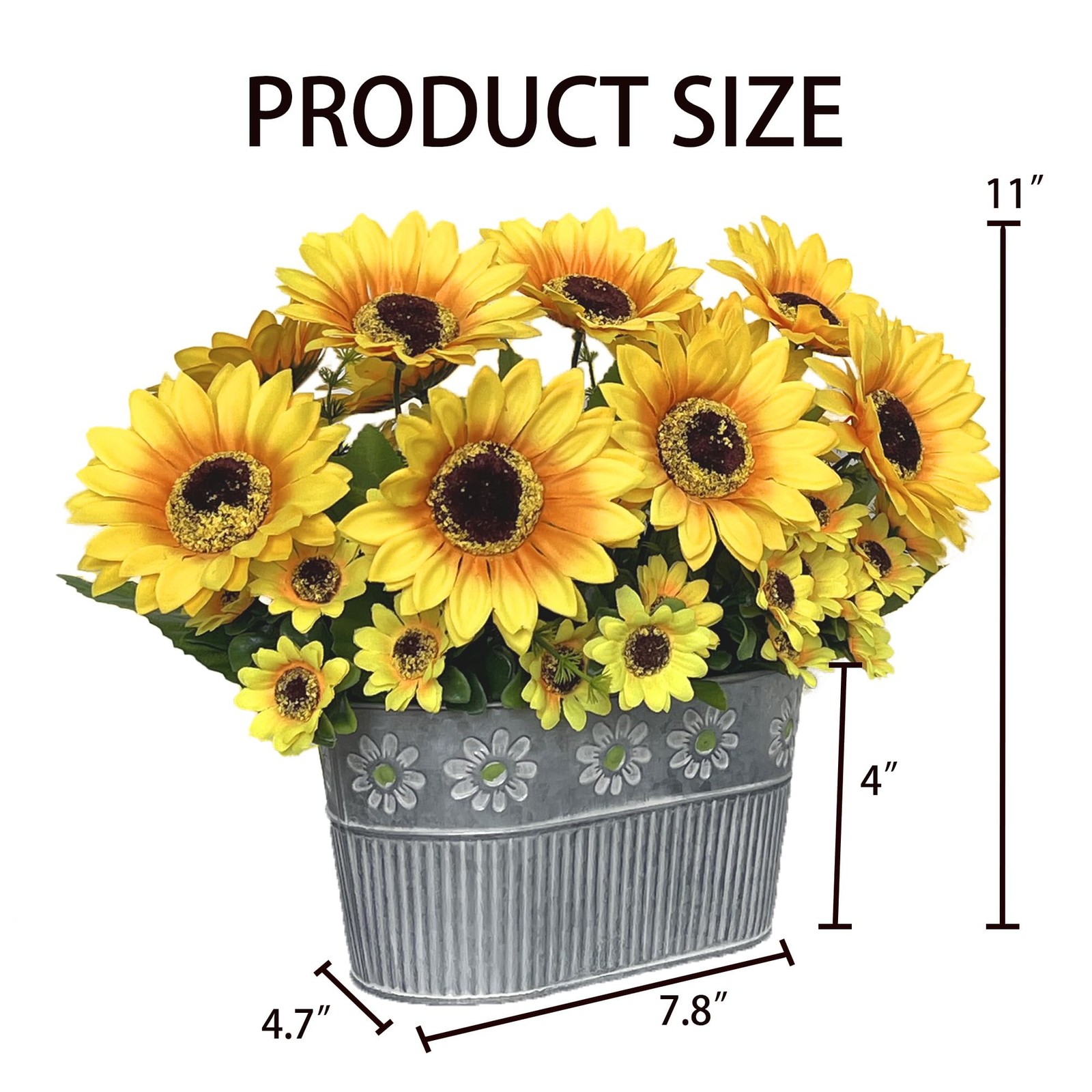 Artificial Sunflower Arrangement in Metal Basket – Realistic Faux Sunflower P…