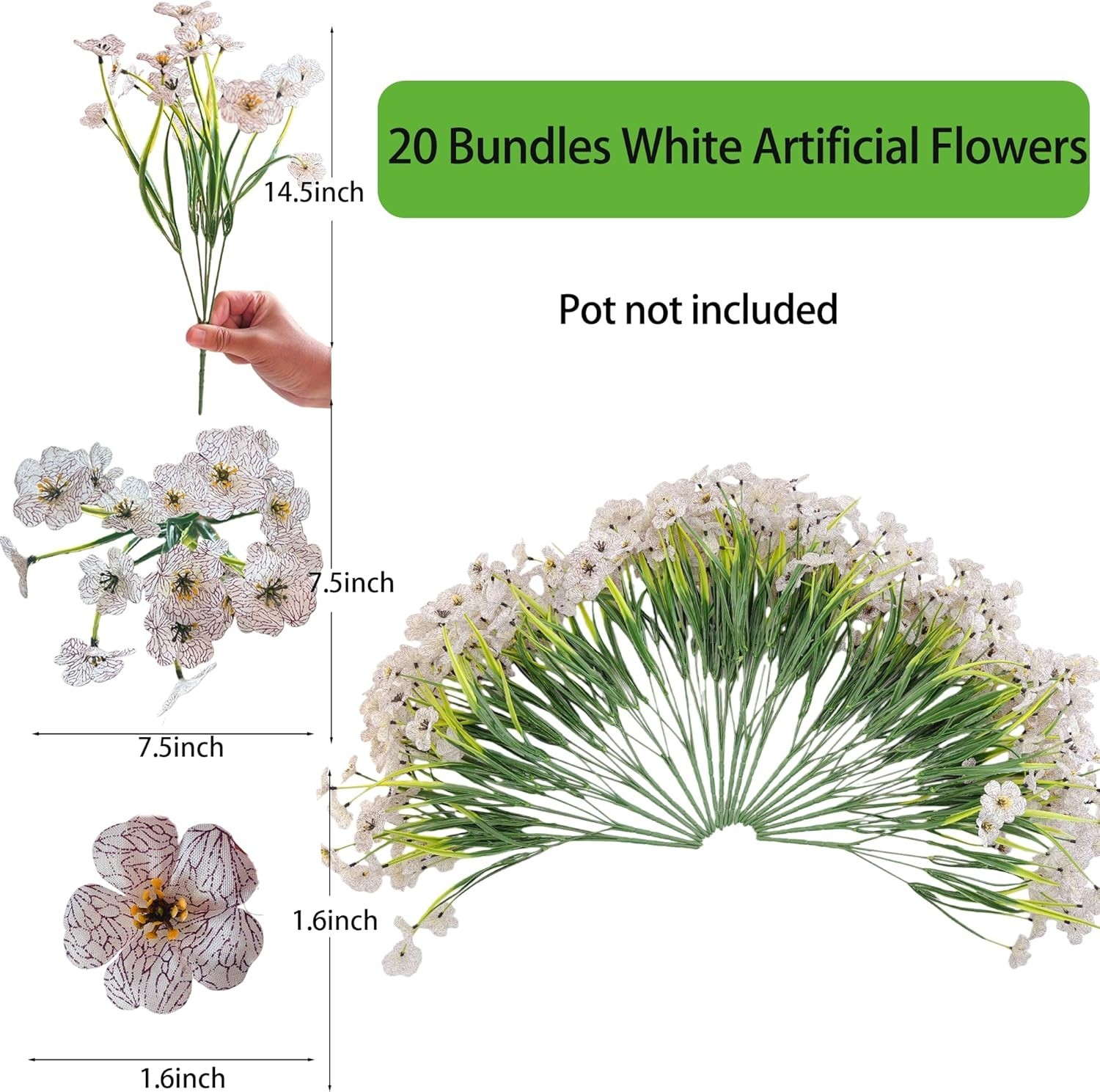 20 Bundles Artificial Flowers for Outdoors, UV Resistant Fake Flowers with Pl…