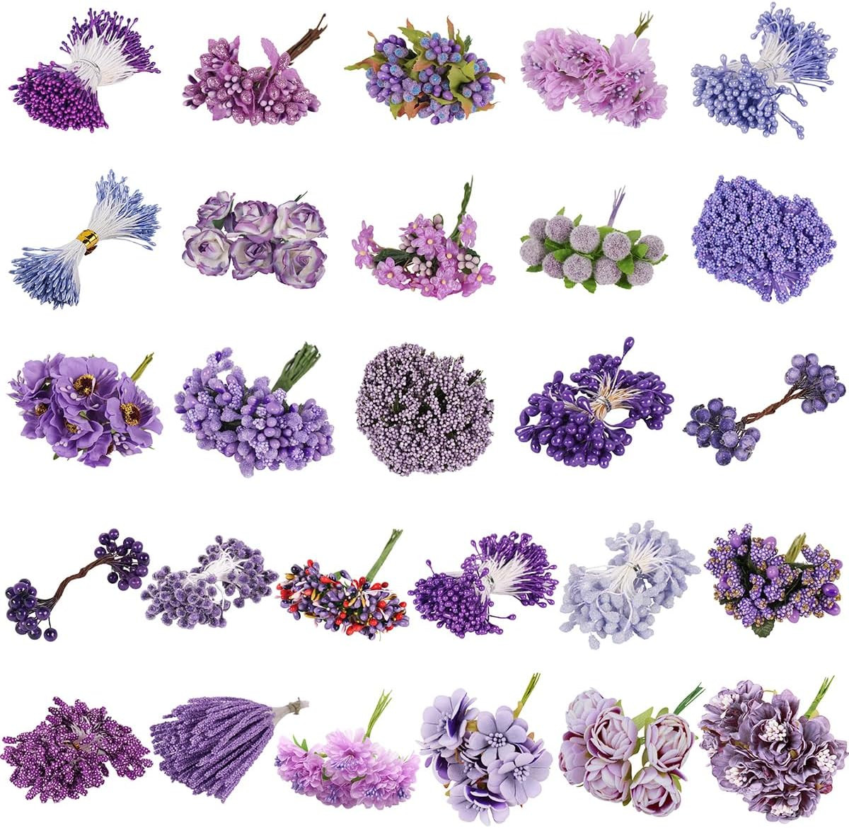 Double Heads Artificial Flower Stamen 70Pcs Purple Mini Flower Stamen Fake Flora